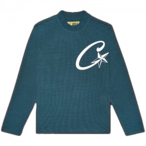 Green / Turquoise Corteiz C Starz Long Sleeve Waffle Teal Sweatshirts | 7341KSHOA