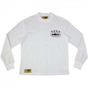 White Corteiz 4starz Alcatraz Waffle Long Sleeve Sweatshirts | 6201FYAVM