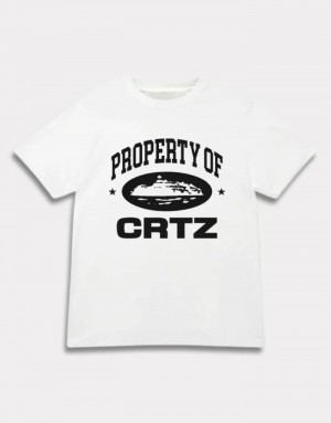 White Corteiz Og Property Of Crtz T-shirts | 4805IWMFR