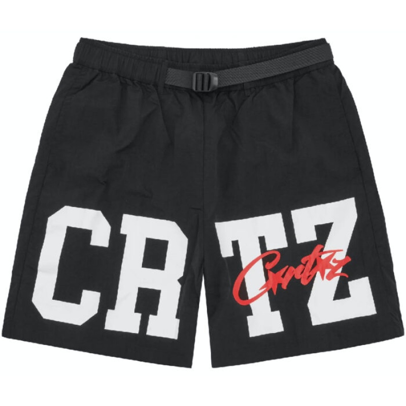 Black Corteiz Crtz Nylon Shorts | 8092SDBUN