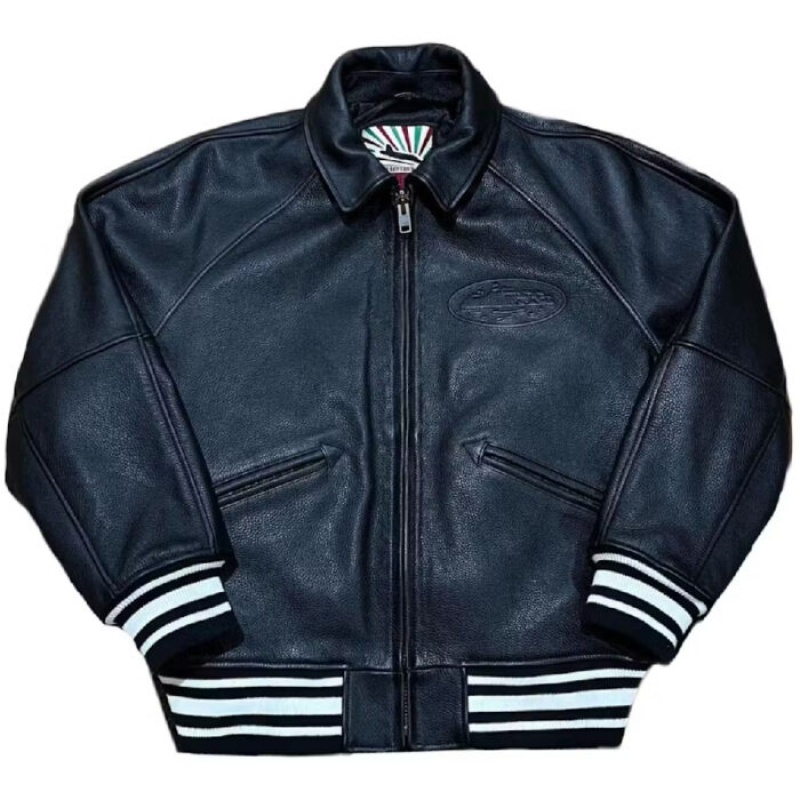 Black Corteiz Leather Jackets | 2409KLQRP