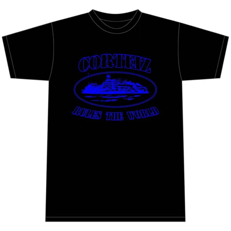 Black / Blue Corteiz Alcatraz T-shirts | 8624YJSAD