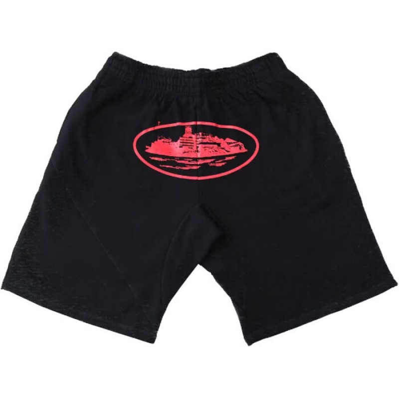 Black / Red Corteiz Alcatraz Shorts | 4217MOHLA