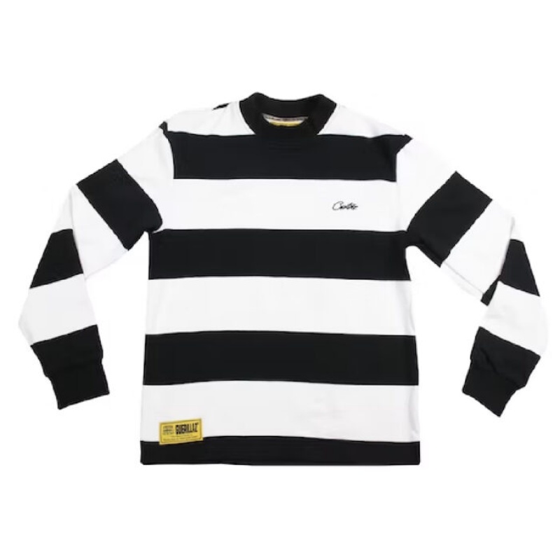 Black / White Corteiz All Starz Striped Long Sleeve Sweatshirts | 9325SGFZI