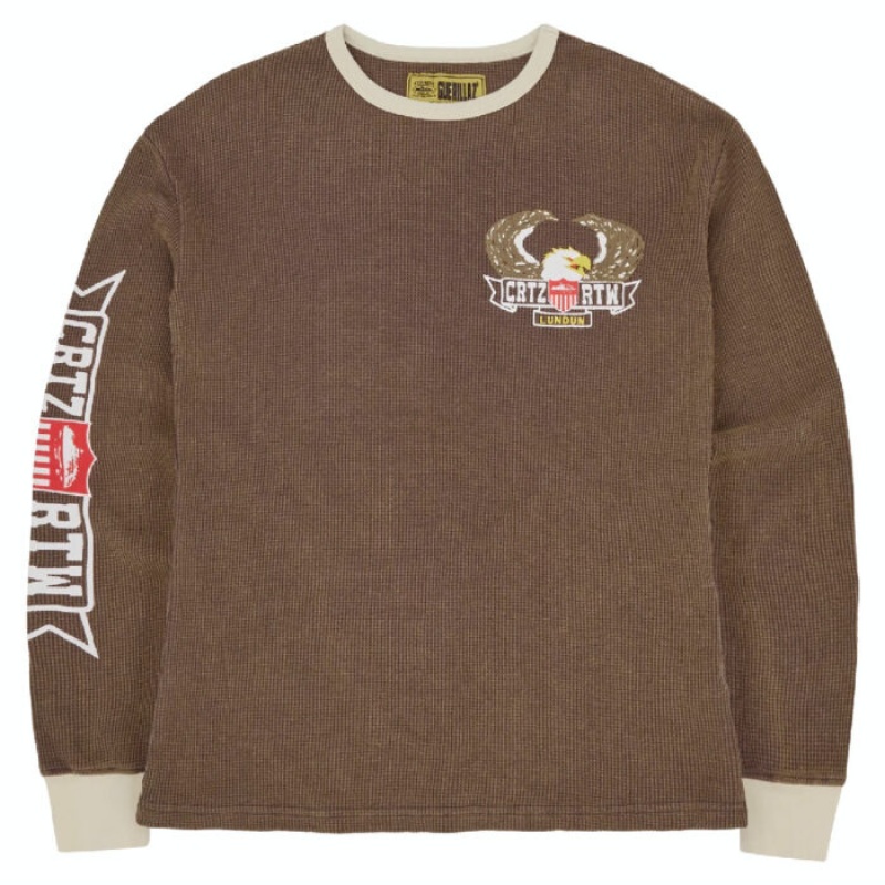 Brown Corteiz Dipset Waffle Longsleeve Sweatshirts | 7093DRHFP