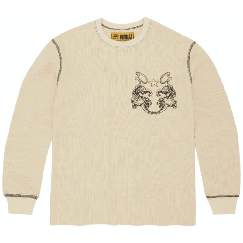 Cream Corteiz Tiger Waffle Longsleeve Sweatshirts | 9631AFLMC