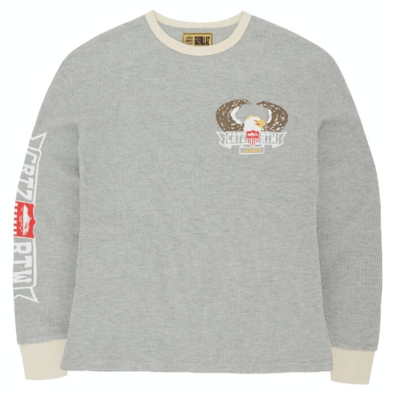 Grey Corteiz Dipset Eagle Waffle Longsleeve Sweatshirts | 6830UWOVT