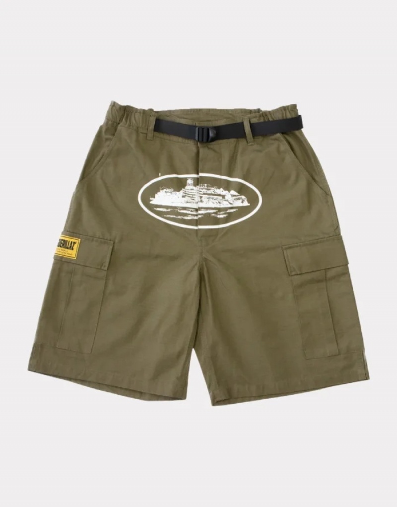 Khaki / Green Corteiz Alcatraz Shorts | 6270YQFUO