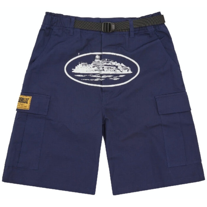 Navy Corteiz Alcatraz Shorts | 3928UAHMS