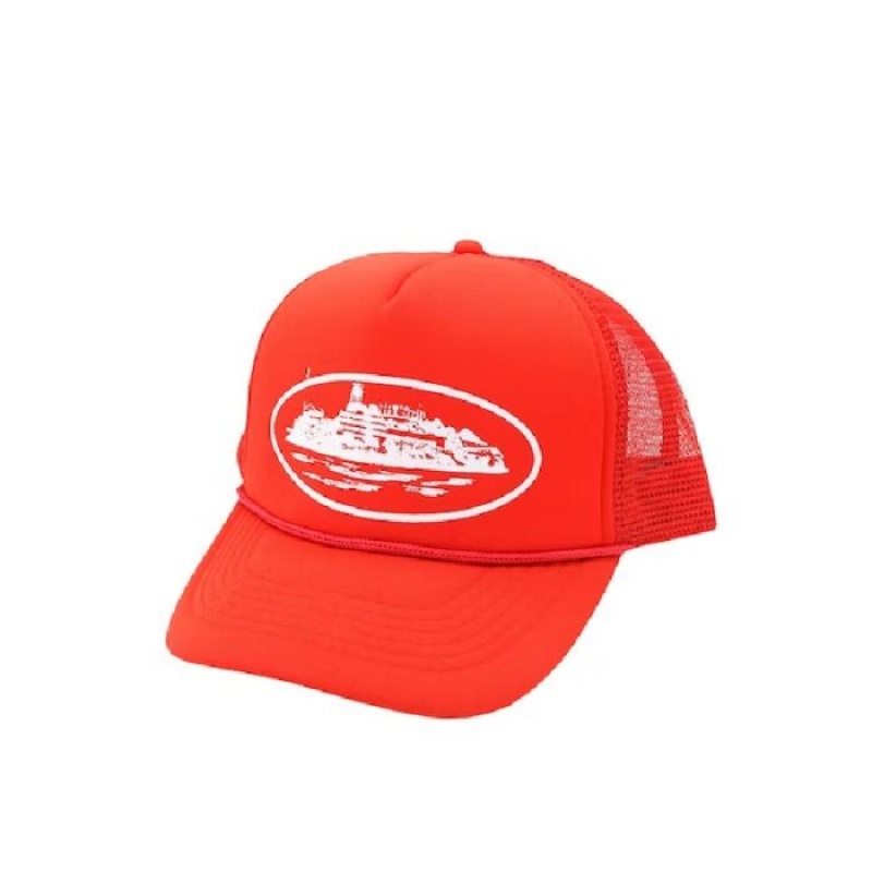 Red Corteiz Alcatraz Trucker Hats | 4026TXQHC
