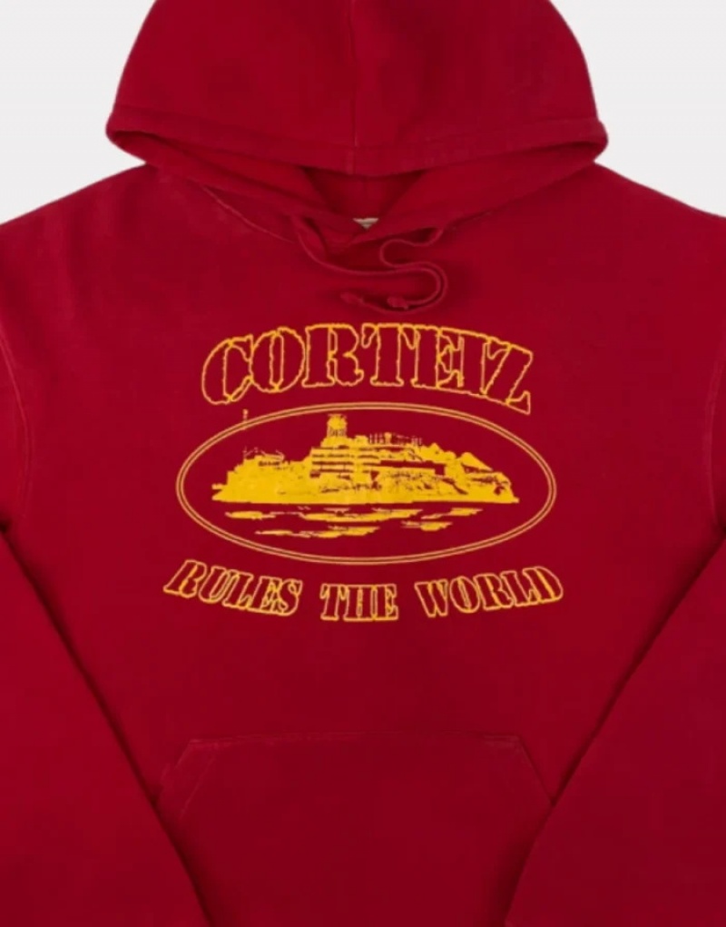Red Corteiz Og Alcatraz Hoodie | 9546WLAEC