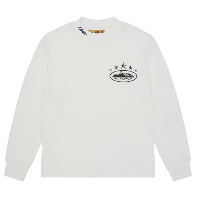 White Corteiz 5 Starz Alcatraz Waffle Longsleeve Sweatshirts | 7250OWVGX