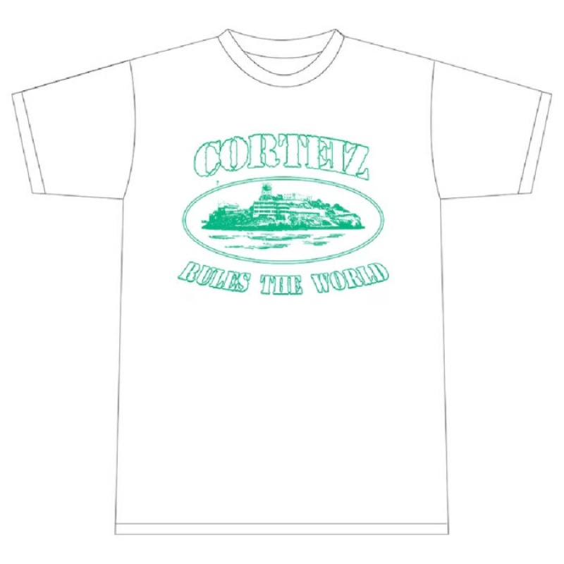White Corteiz Alcatraz T-shirts | 3206CSKDZ