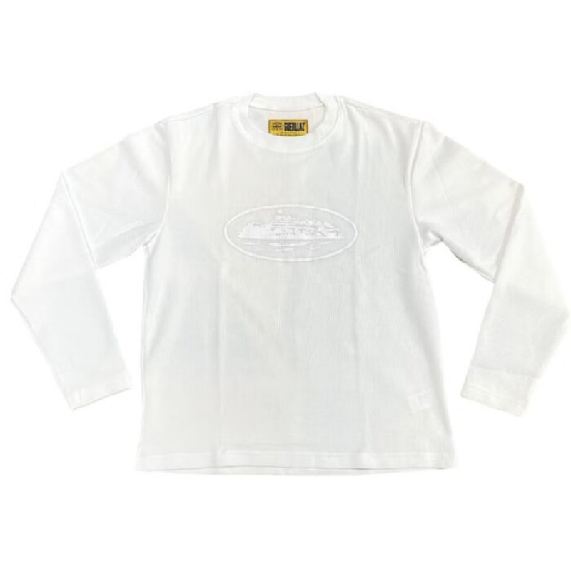White Corteiz Alcatraz Waffle Long Sleeve Sweatshirts | 7351DQVTC