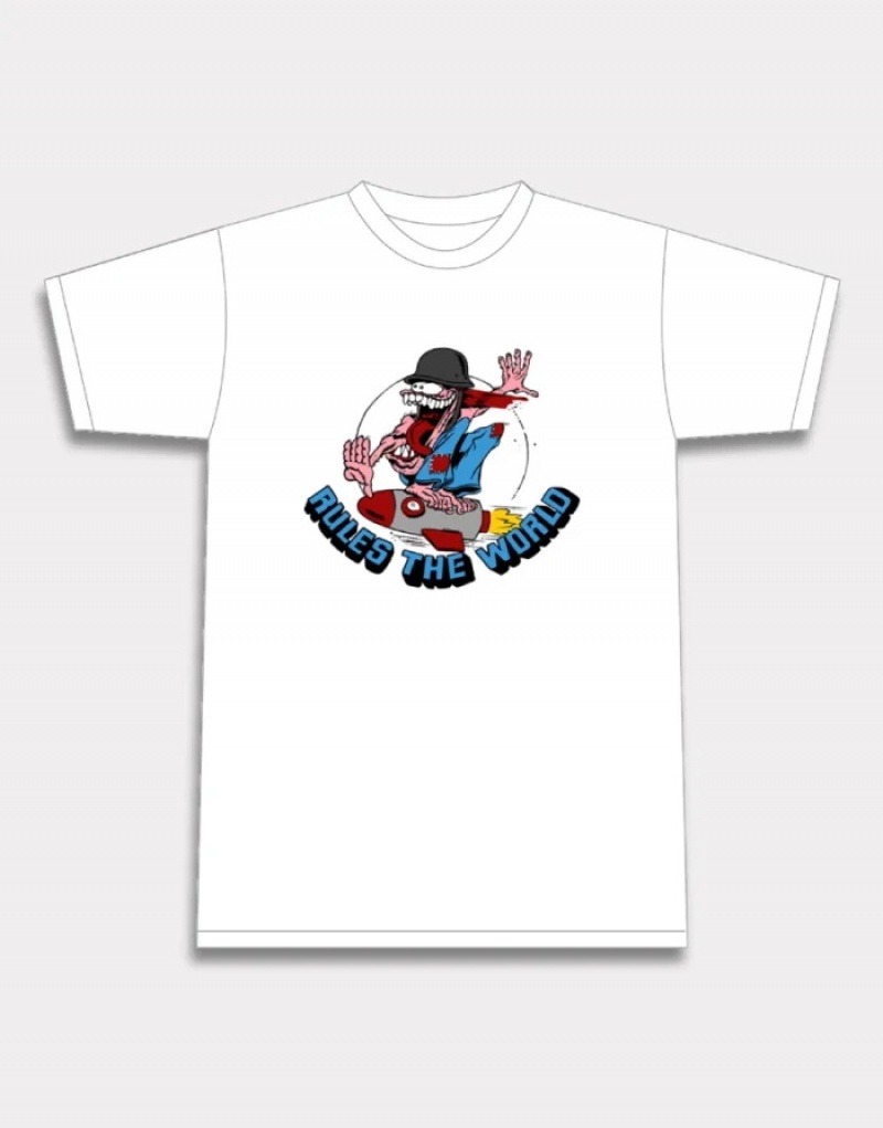 White Corteiz Rocketman T-shirts | 6713BFJYX