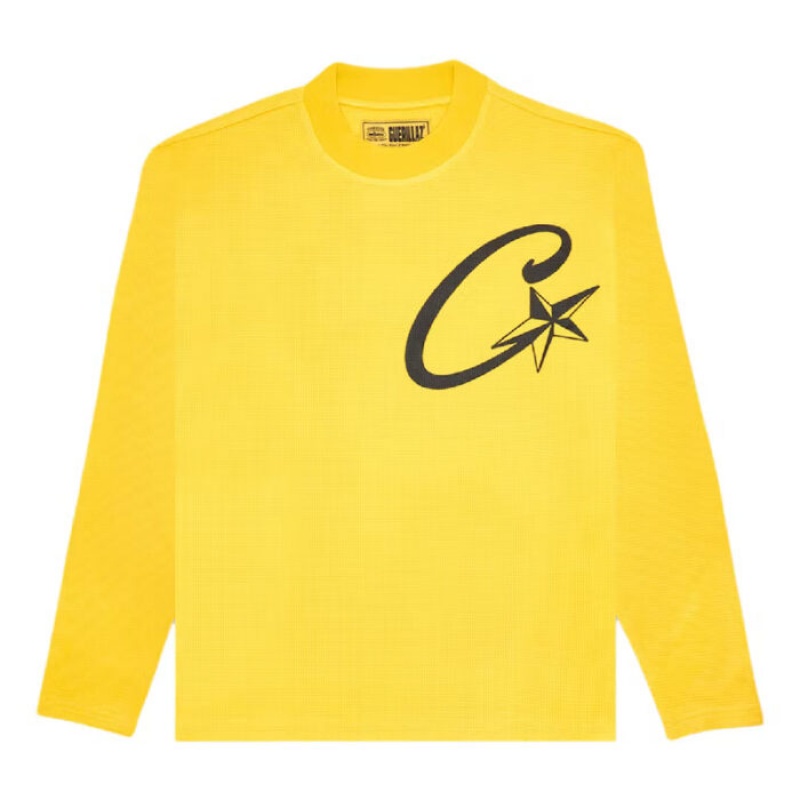 Yellow Corteiz C Starz Waffle L/S Sweatshirts | 9148CLHOP